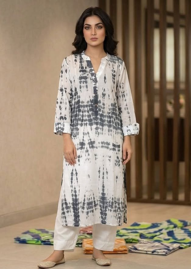 বাটিক কুর্তি সাদা ধূসর